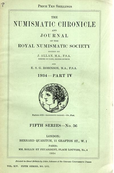 NUMISMATIC CHRONICLE, London, Part IV, 1934