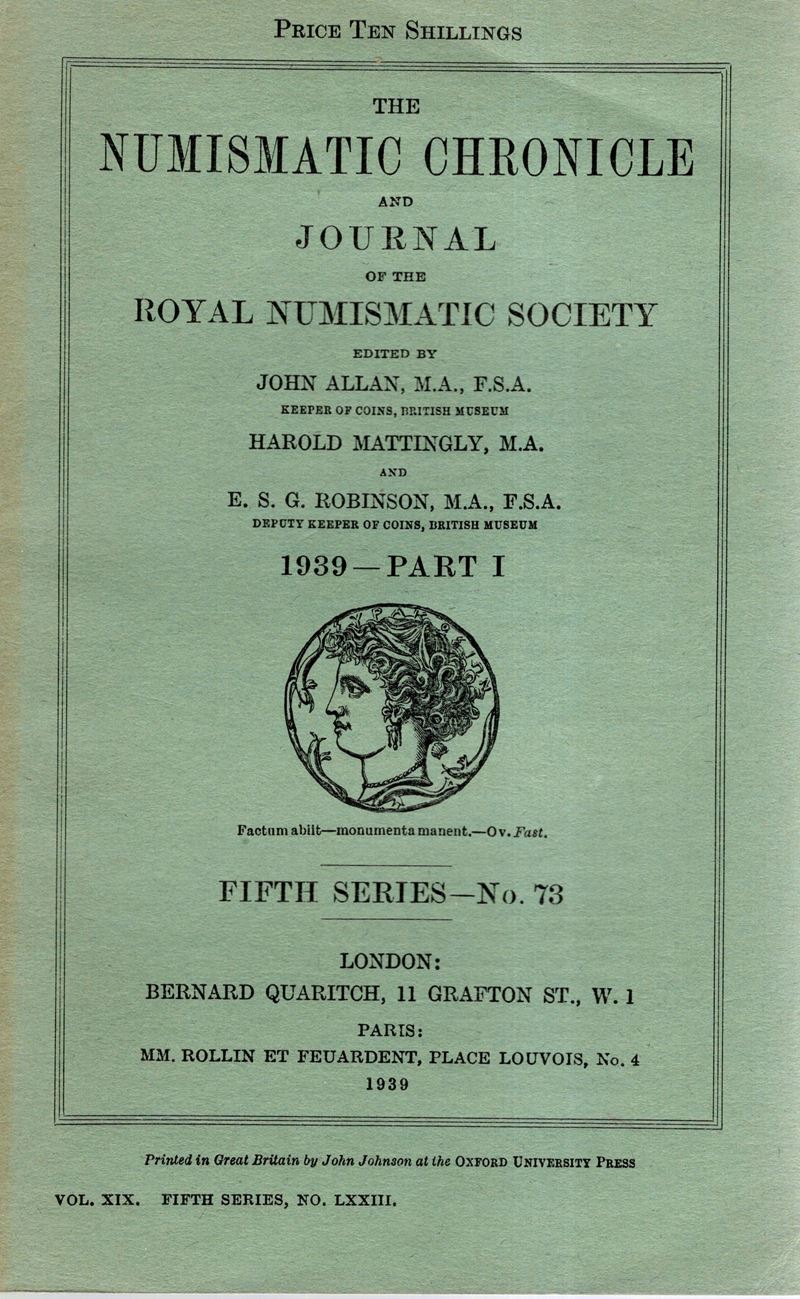 NUMISMATIC CHRONICLE, Londra, Parte I, 1939