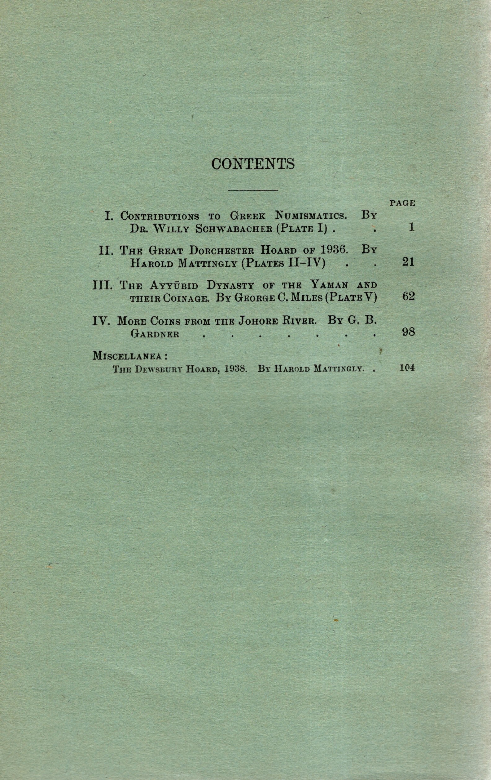 NUMISMATIC CHRONICLE, Londra, Parte I, 1939