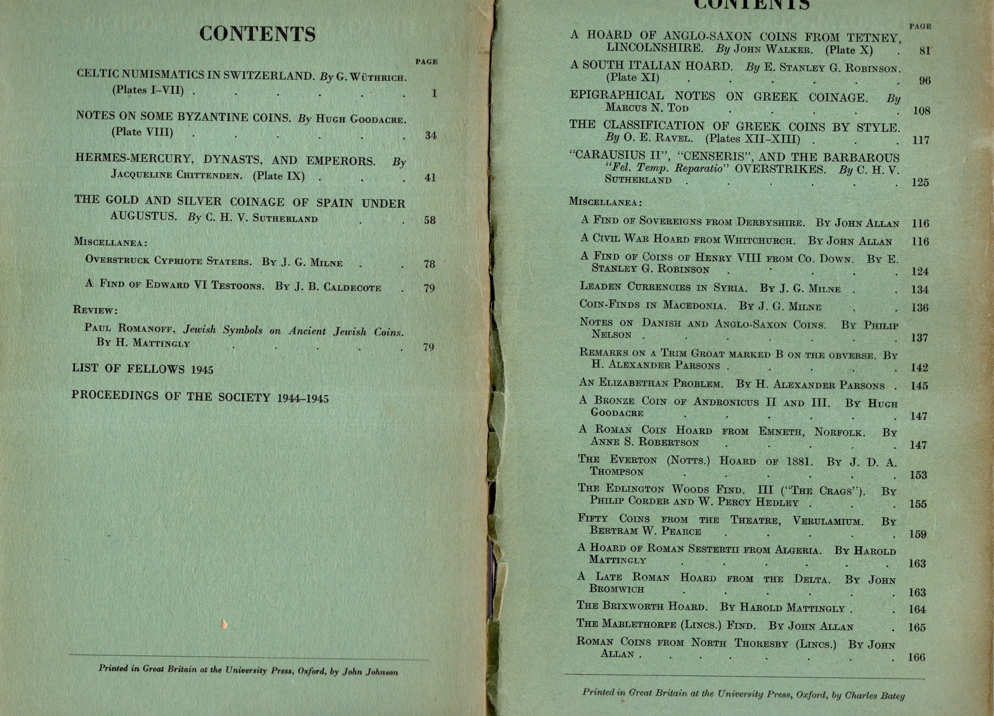 NUMISMATIC CHRONICLE, London, 1945 - Parti I-II e III-IV, Completo