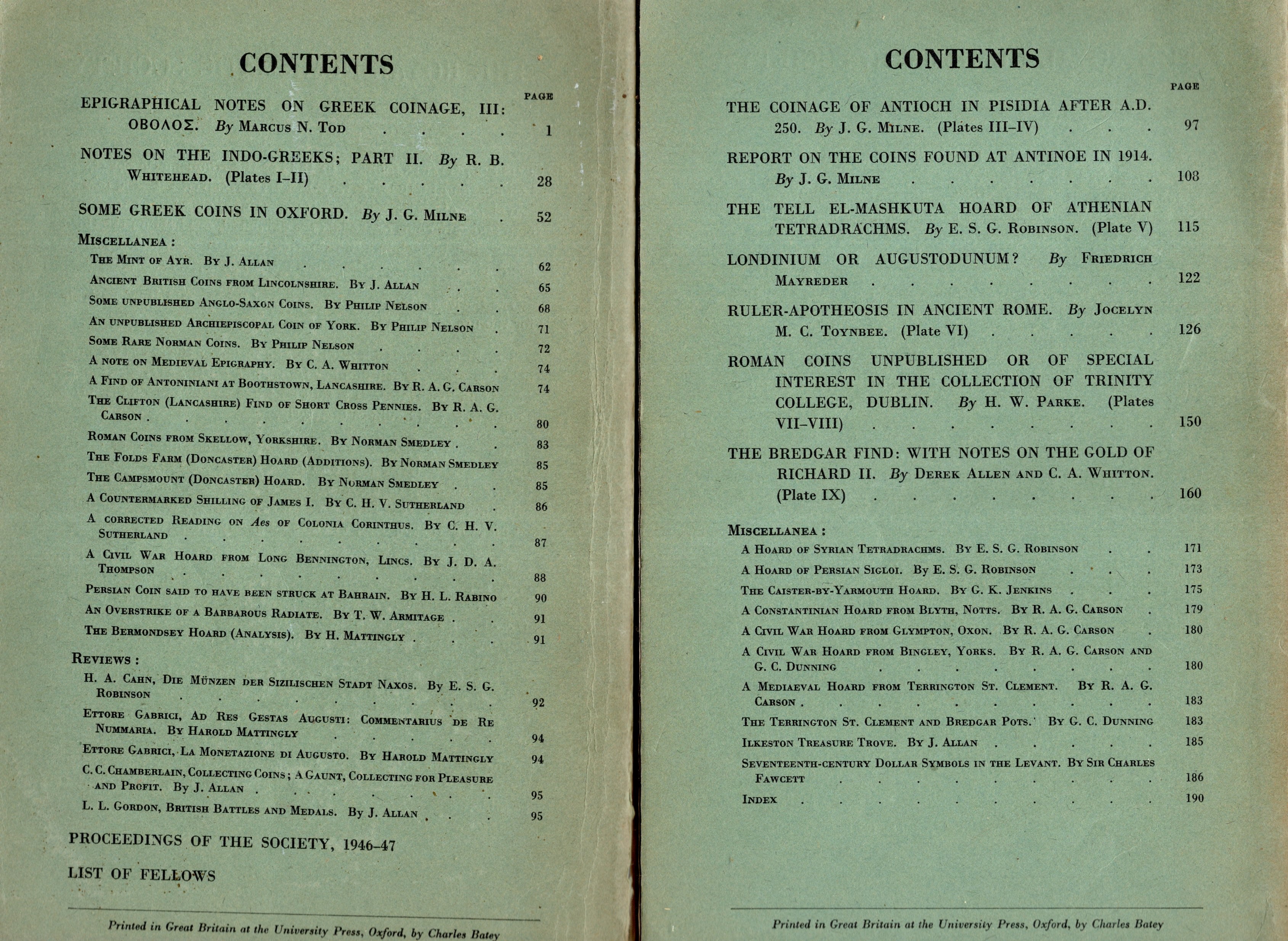 NUMISMATIC CHRONICLE, London, 1947 - Parts I-II e III-IV, Completo