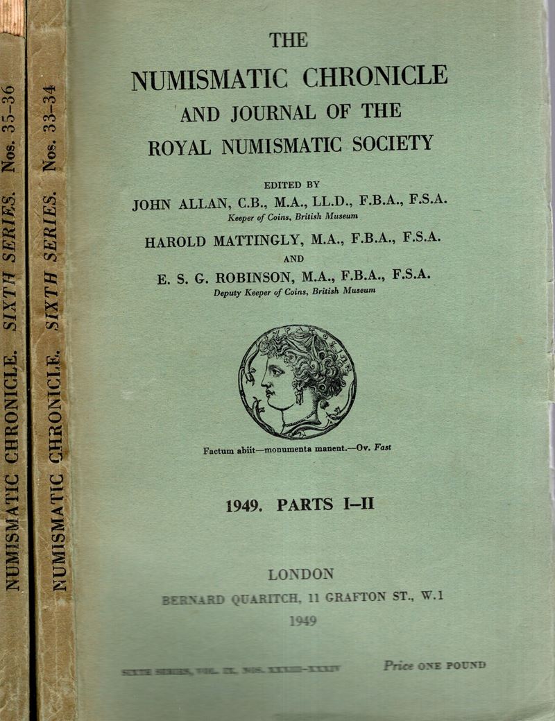 NUMISMATIC CHRONICLE, London, 1949 - Parti I-II e III-IV, completo in due fascicoli