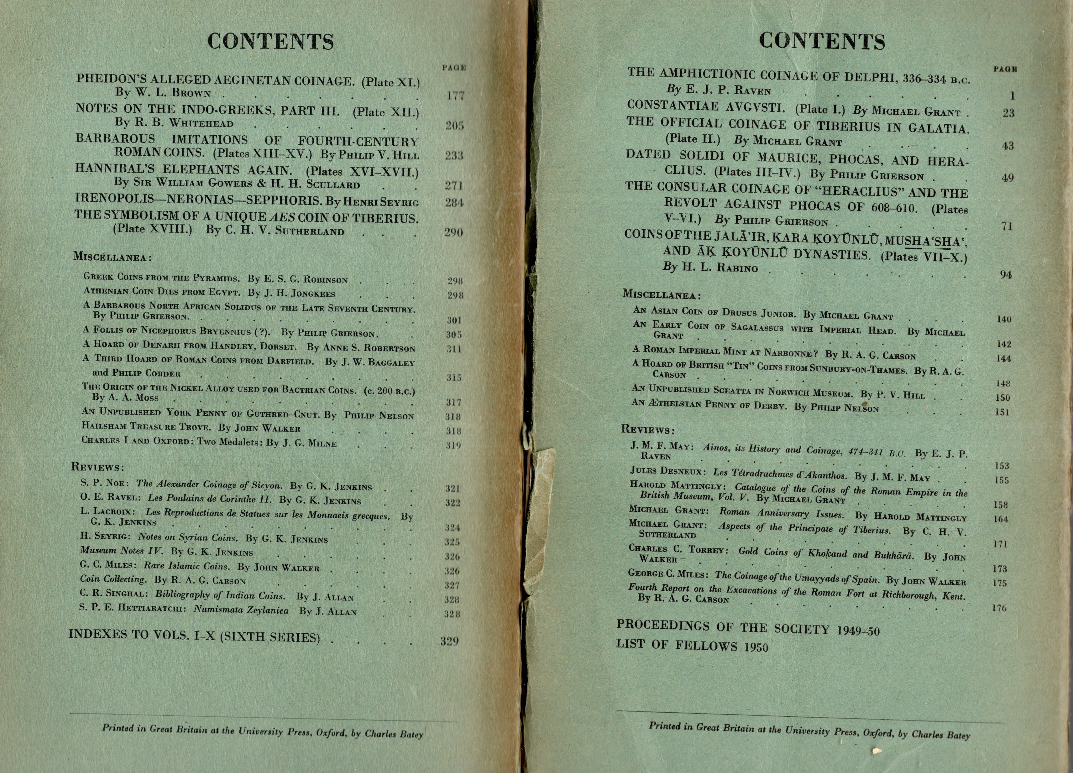 NUMISMATIC CHRONICLE, London, 1950, Parti I-II e III-IV, Completo, Due fascicoli