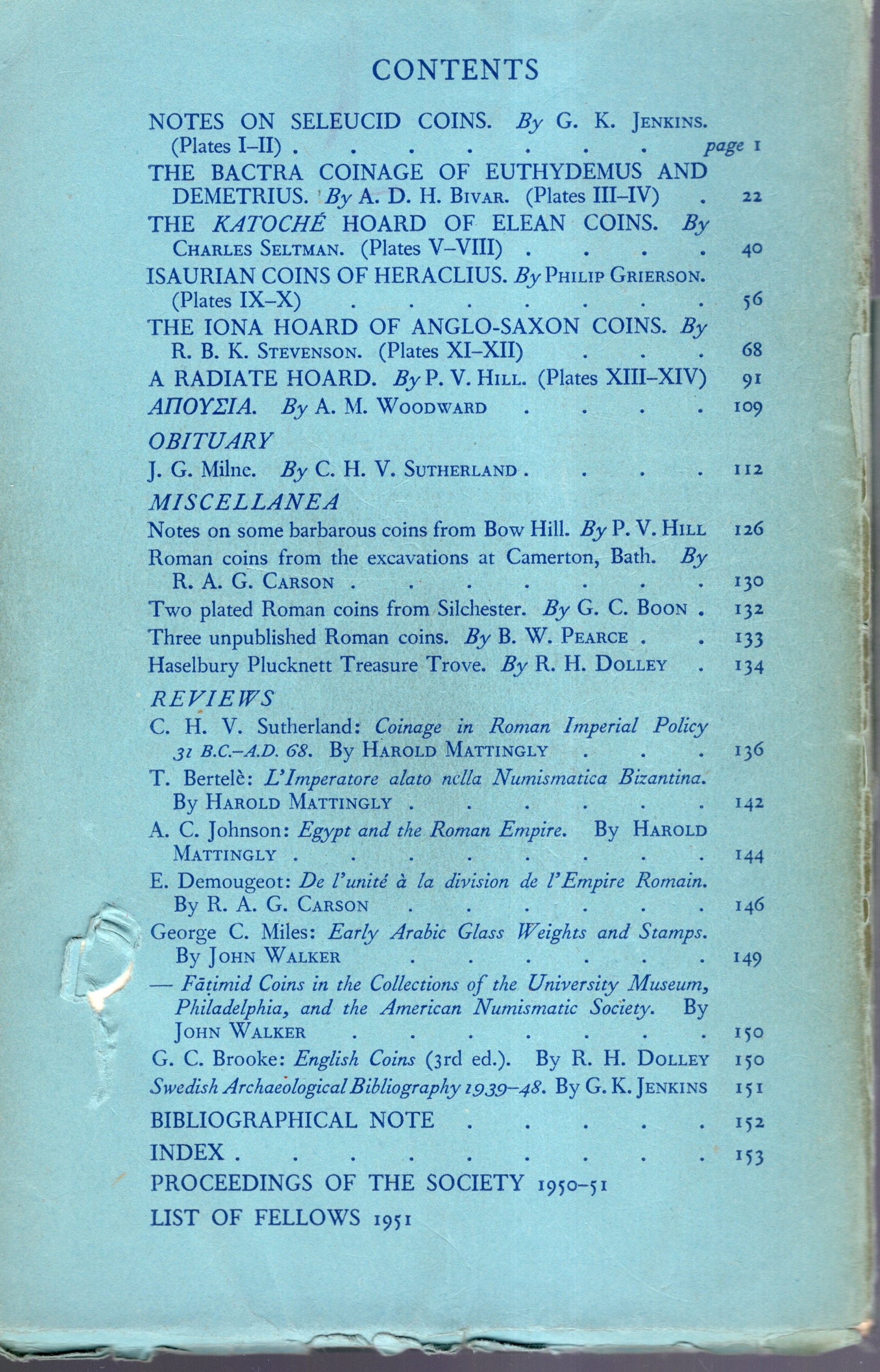 NUMISMATIC CHRONICLE, London, 1951 - Parti I-II complete