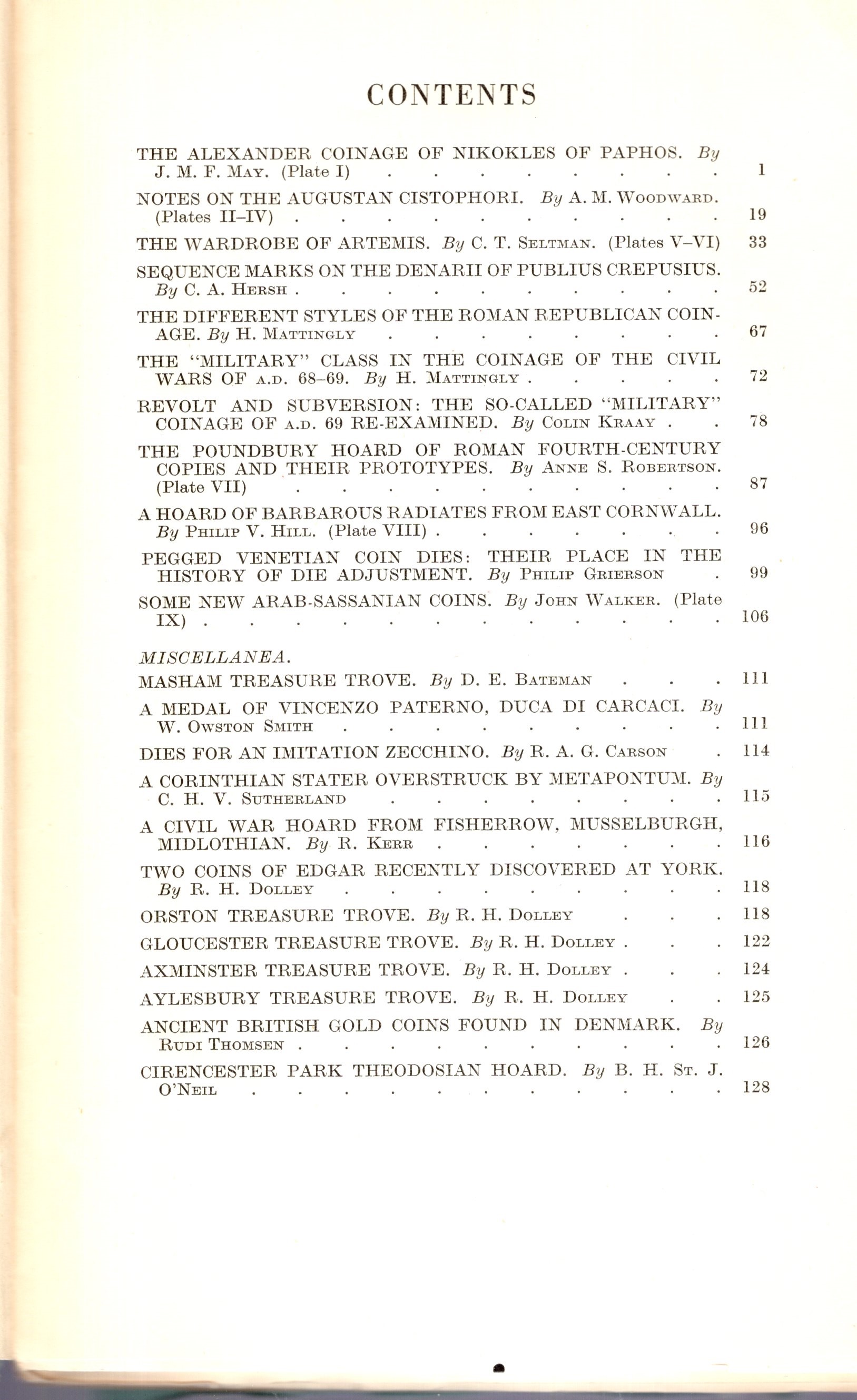 NUMISMATIC CHRONICLE, London, 1952 - Parti I e II complete con 175 pagine e 9 tavole