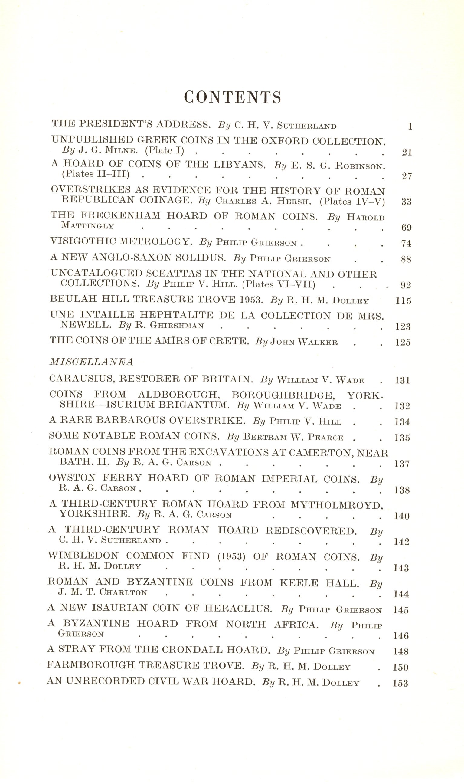 NUMISMATIC CHRONICLE, London 1953 - Edizione completa con 7 piastre