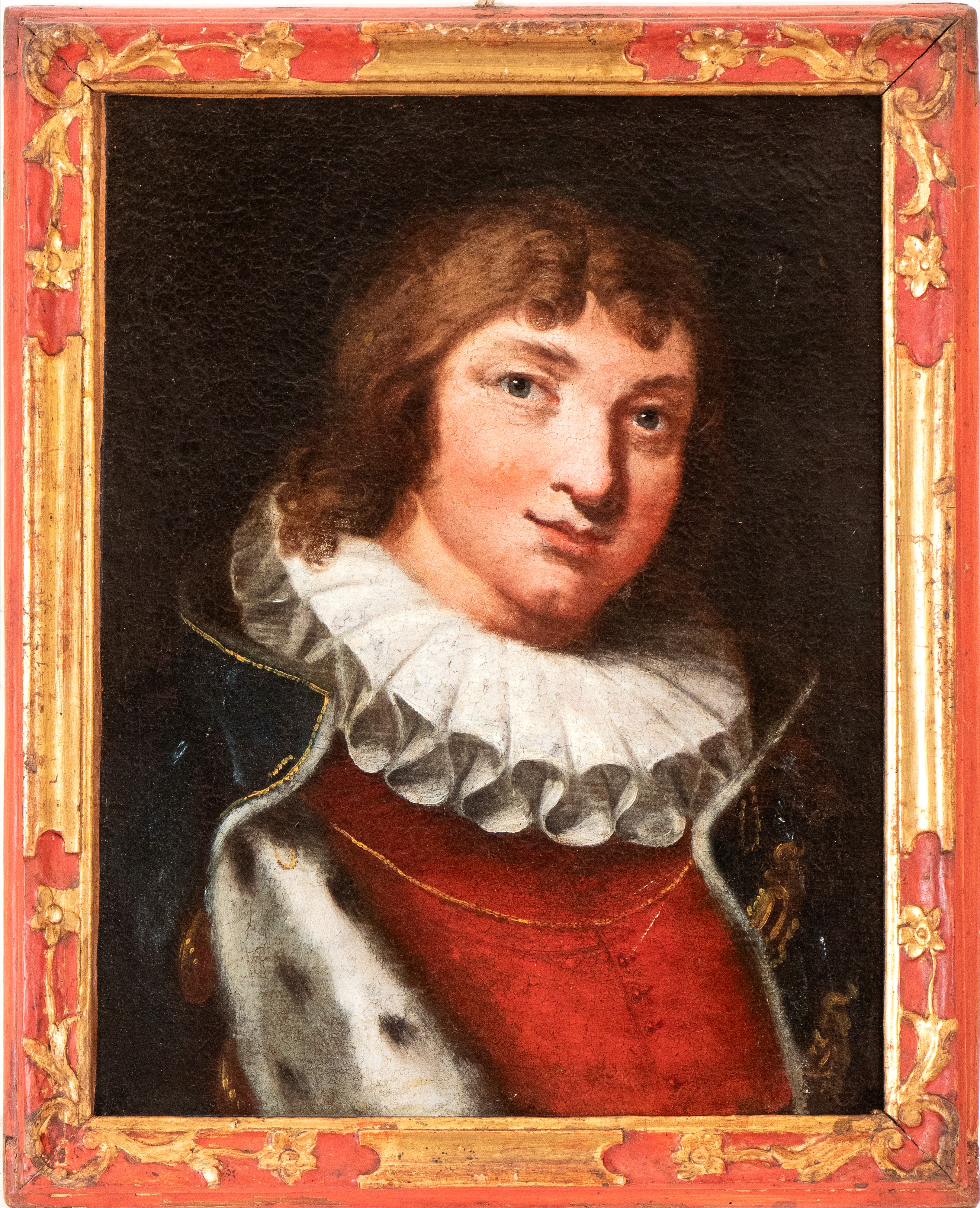 Artista Italiano, XVII - XVIII Secolo - Ritratto di giovane con gorgiera e mantello di pelliccia,...