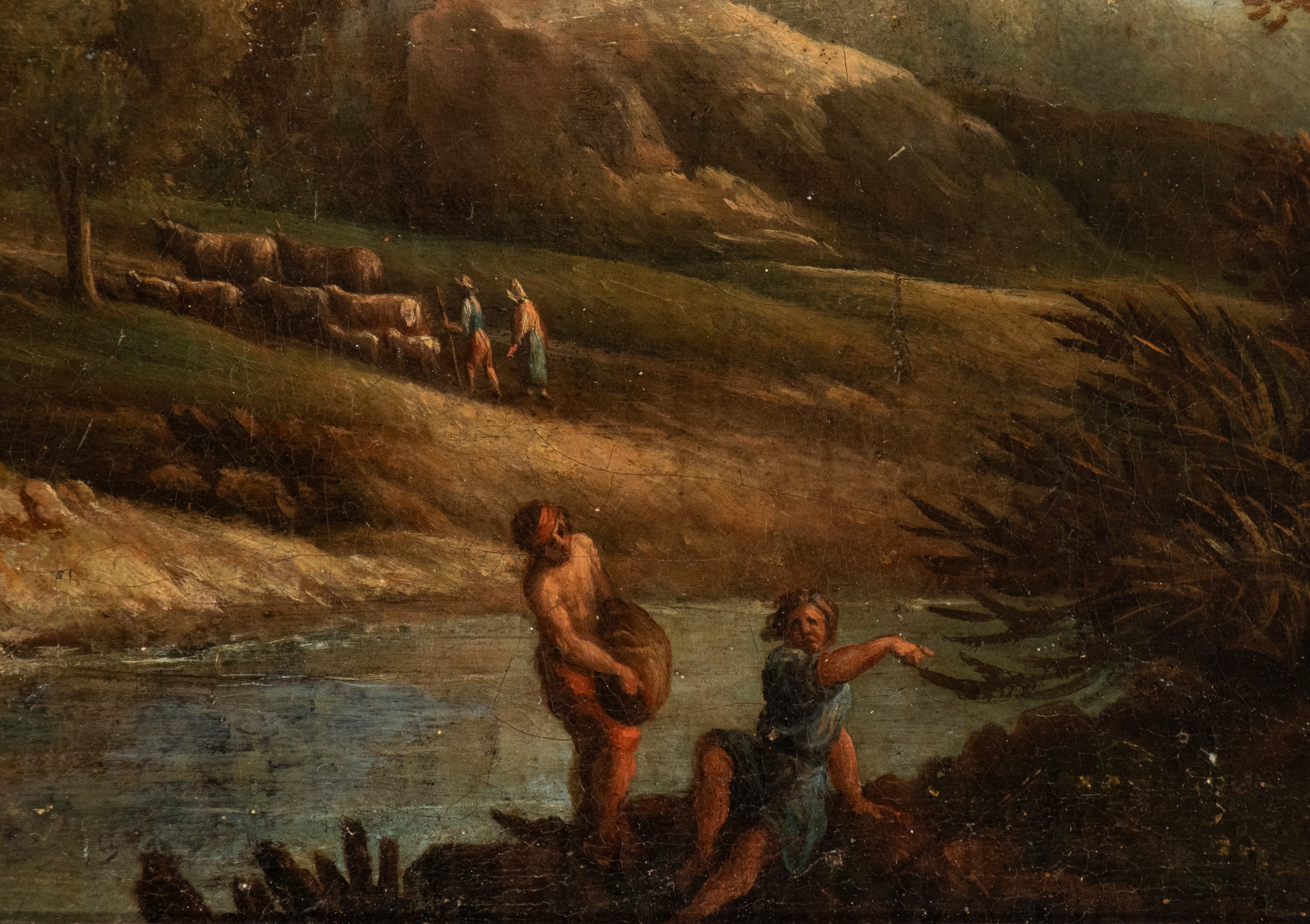 Artista Attivo a Roma, Fine XVII - Inizio XVIII Secolo - Autore ignoto, Paesaggio fluviale con fi...