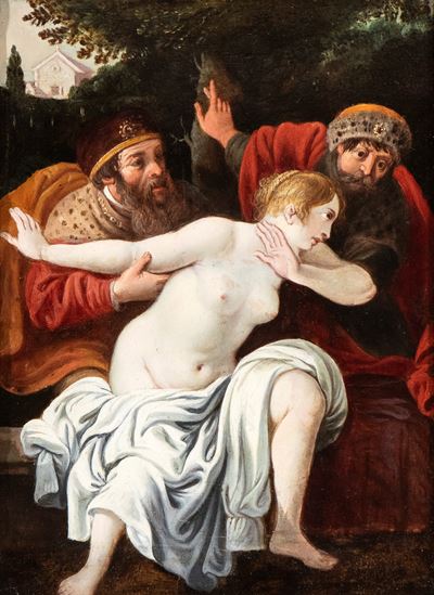 Autore sconosciuto, Susanna e i vecchioni, olio su rame