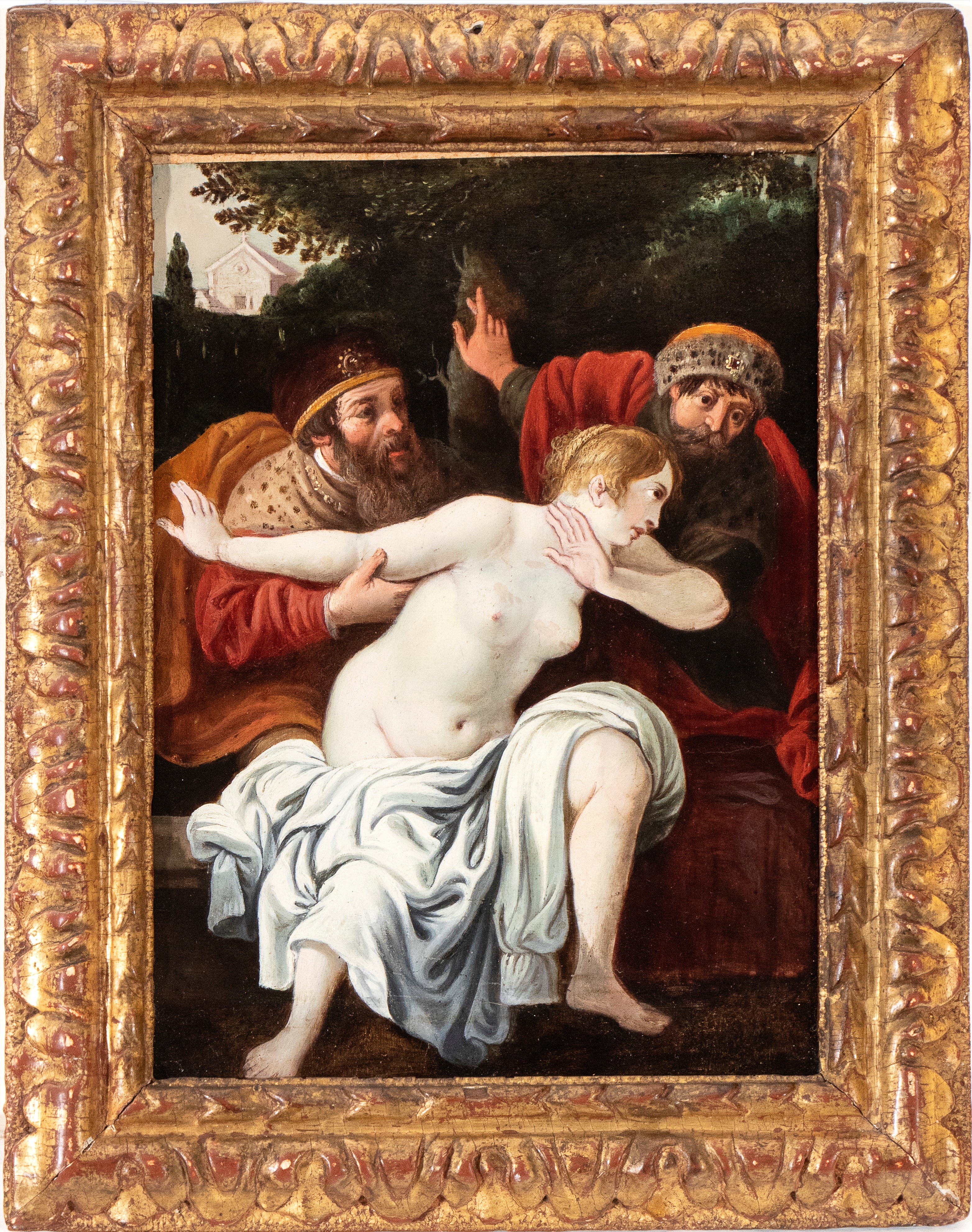 Artista Fiammingo, XVII Secolo - Autore sconosciuto, Susanna e i vecchioni, olio su rame