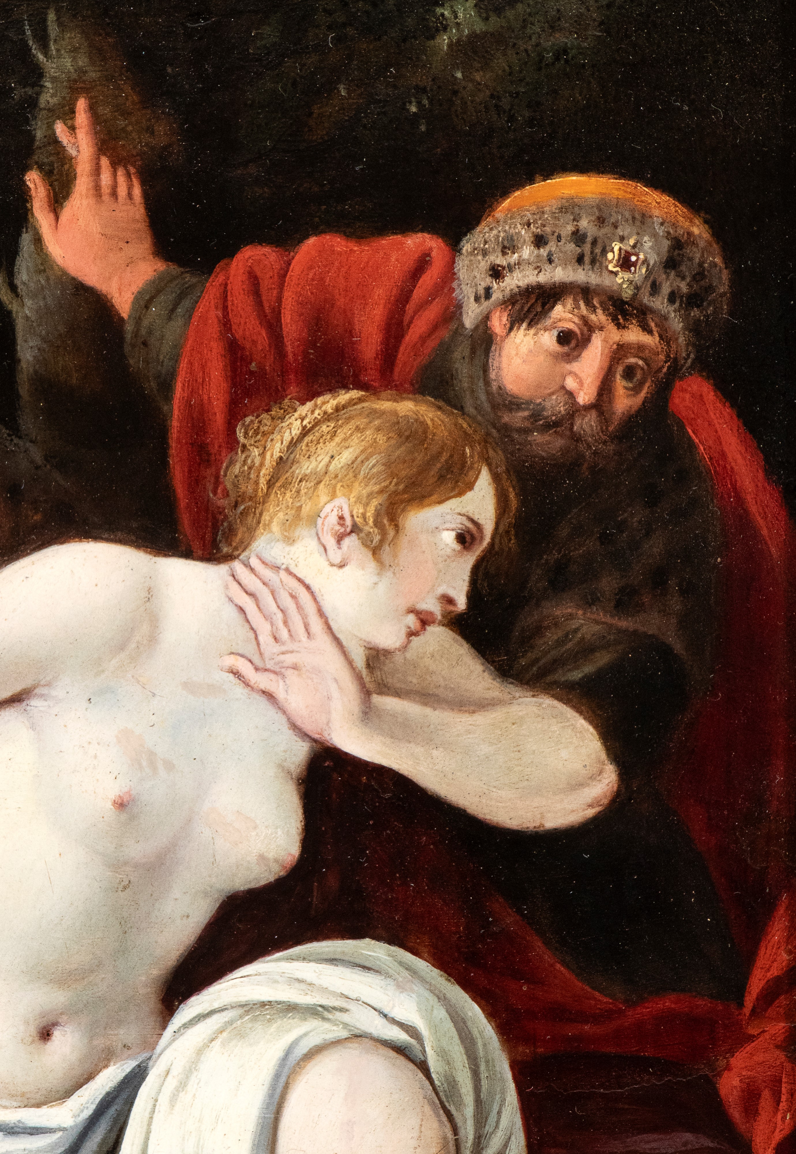 Artista Fiammingo, XVII Secolo - Autore sconosciuto, Susanna e i vecchioni, olio su rame