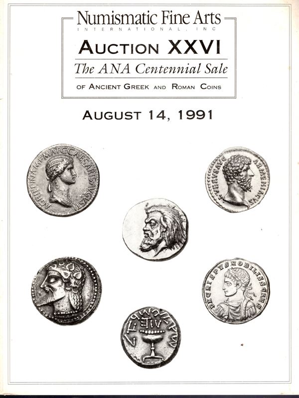 NUMISMATIC FINE ARTS. Auction XXVI. Ancient Greek and Roman coins. Chicago, 14 – August – 1991. pp.nn. , nn. 387,  tutti illustrati + plates 3 a colori, e 11 in b\n. Brossura ed. buono stato, importante serie della Palestina.