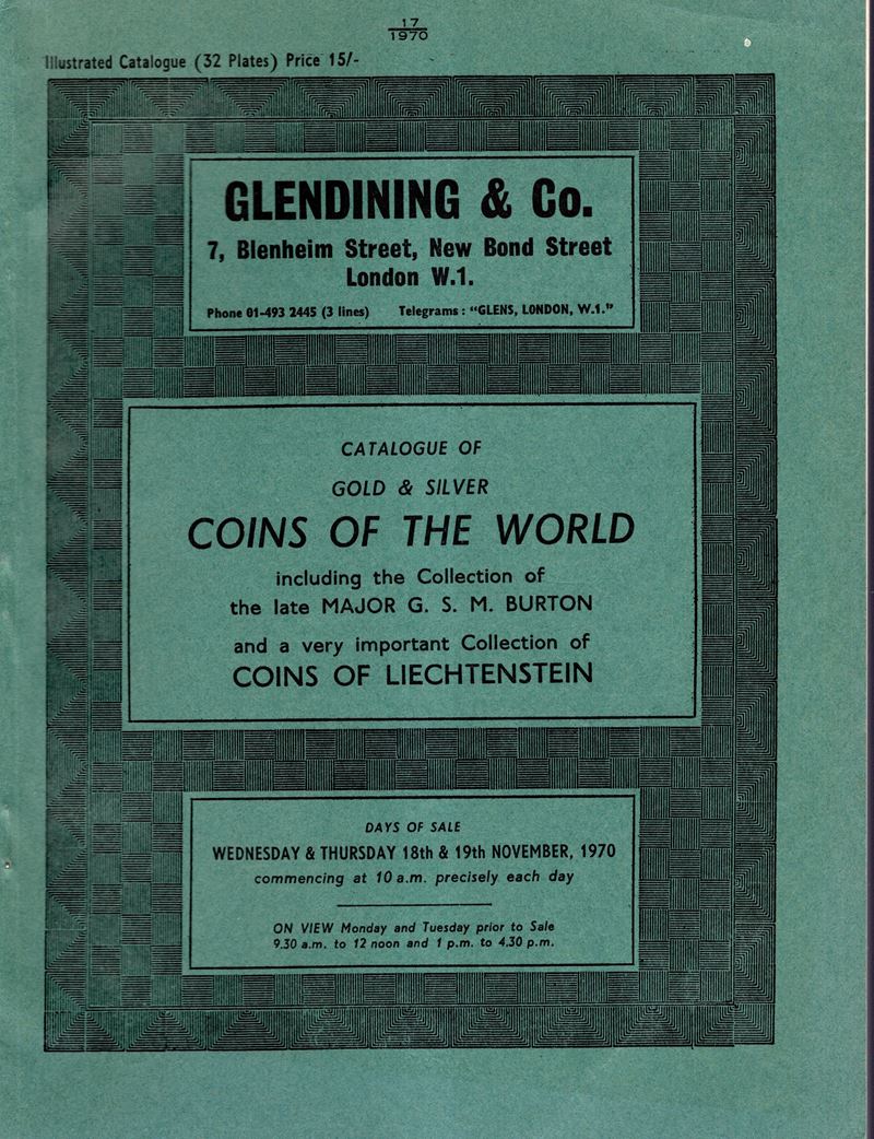 GLENDINING & CO., Collezione di monete del mondo: Monete del Liechtenstein, edizione 1970