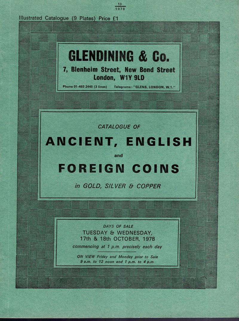 GLENDINING & CO., Catalogo di monete antiche, inglesi e straniere, Londra, 17-18 Ottobre 1978