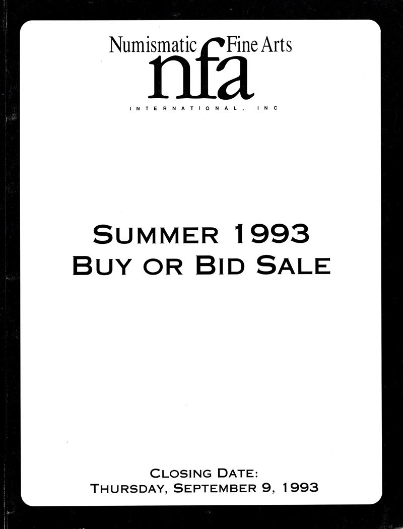 NUMISMATIC FINE ARTS, Catalogo della vendita per corrispondenza, settembre 1993