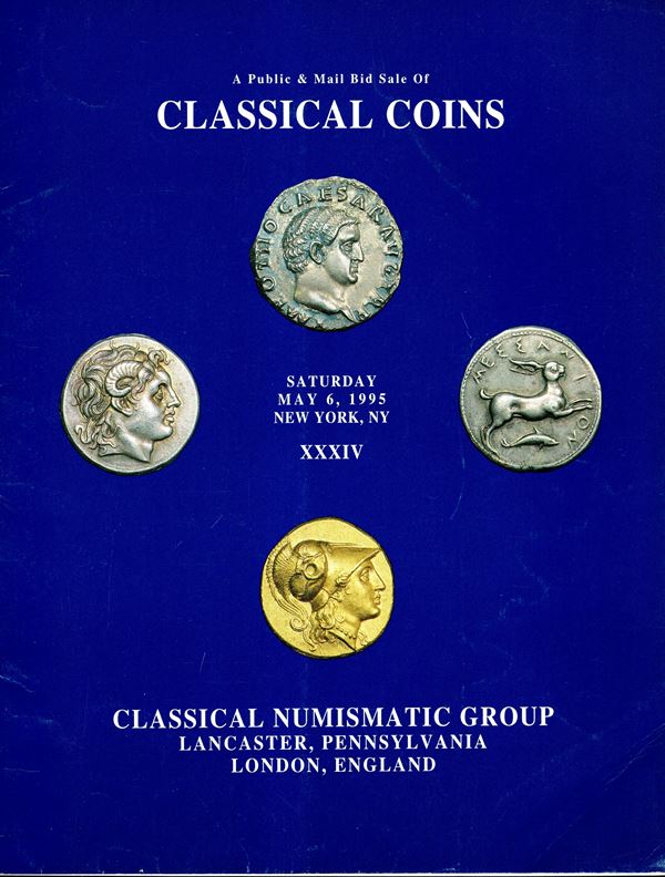 CLASSICAL NUMISMATIC GROUP - Auction XXXIV.  New York, 6 - May, 1995. Greek coins, the Russell C. Hollingsworth collection roman imperial coins. World coins. Pp 72, lots 702 tutti illustrati con ingrandimenti. Legatura ed. lista prezzi Aggiudicazione, ott