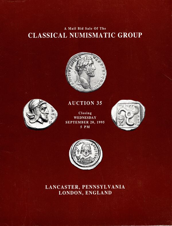 CLASSICAL NUMISMATIC GROUP - Auction XXXV. Mail bid sale, closing 20 - September, 1995. Greek, Roman and Byzantine coins, World coins. Pp 167, lots 1855, tutti illustrati nel testo. Legatura ed. ottimo stato.