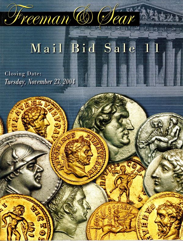 FREEMAN & SEAR. Mail bid sale 11, closing date 23 - November, 2004. Greek, Roman, Byzantine, Medieval and World coins. Pp 106, lots 531, tutti illustrati + 8 tavole a colori con ingrandimenti. Legatura ed. ottimo stato