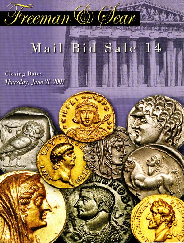 FREEMAN & SEAR. Mail bid sale 14, closing date 21 - June, 2007. Greek, Roman, Byzantine, Medieval and World coins. Pp 112, lots 658, tutti illustrati + 8 tavole a colori con ingrandimenti. Legatura ed. Lista prezzi Aggiudicazione,  ottimo stato