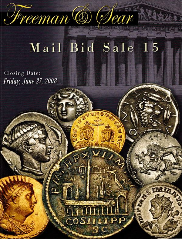 FREEMAN & SEAR. Mail bid sale 15, closing date 27 - June, 2008. Greek, Roman, Byzantine, Medieval and World coins. Pp 120, lots 659, tutti illustrati + 3 tavole a colori con ingrandimenti. Legatura ed. ottimo stato