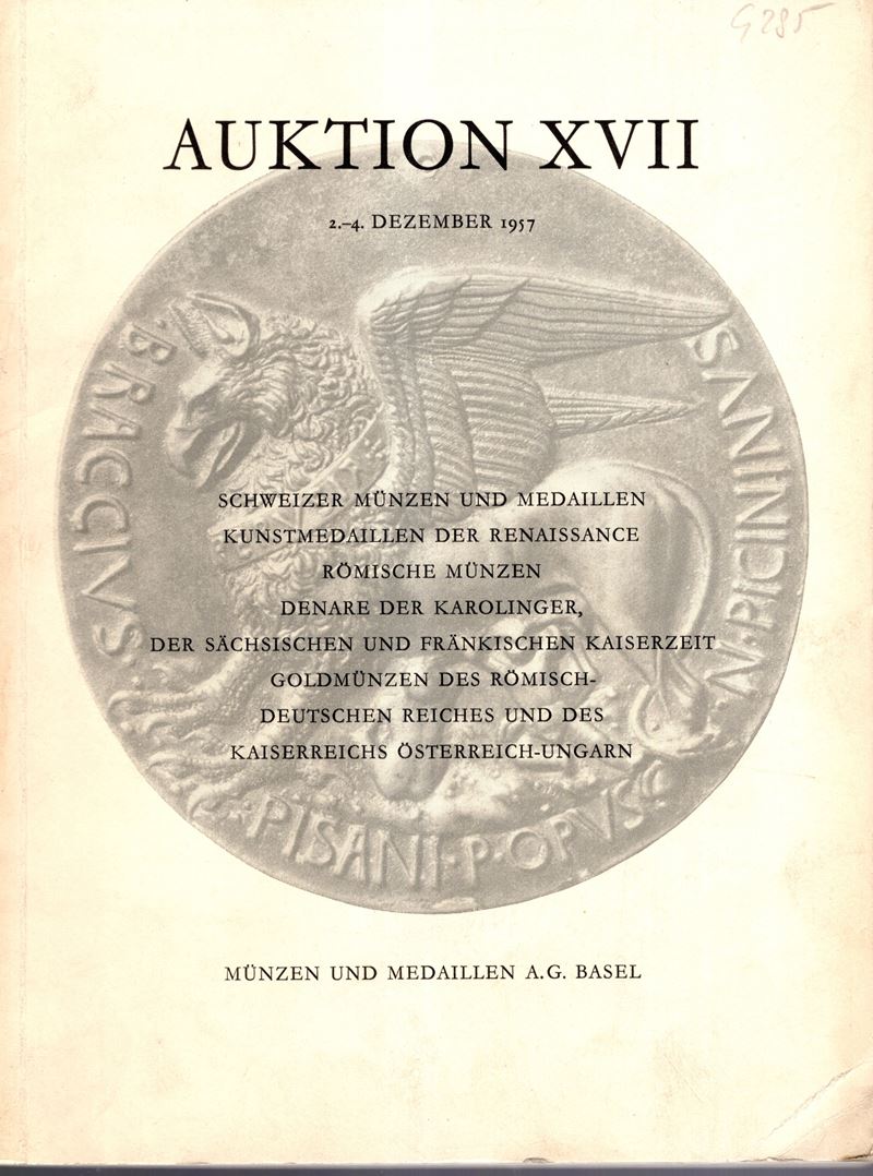 Catalogo di monete e medaglie, Vendita Pubblica XVII, Basilea 1957