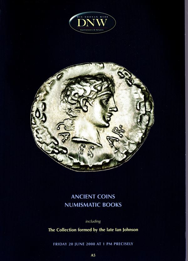 DNW  - London, 20- June, 2008. Ancient coins including collection Ian Johnson, numismatic books. Pp non num. lots 821 - 1365, illustrazioni a colori nel testo. Legatura ed. ottimo stato. lista prezzi Aggiudicazione