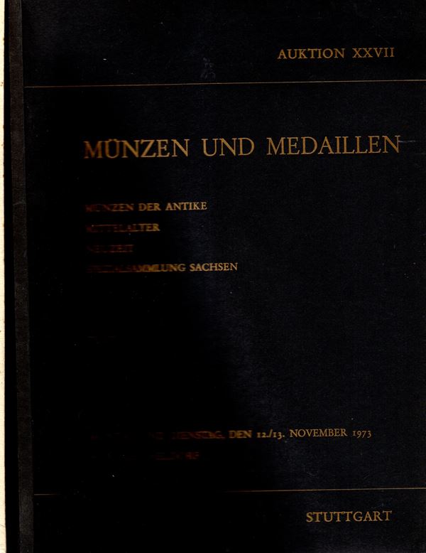 KRICHELDORF H.H. - Auktion XXVII. Stuttgart, 12\13 - November, 1973. 2 volumi testo e tavole. Munzen der antike, mittelater, spezialsammlung Sachsen.. Pp 108, lots 1707, plates 93.Legatura ed. ottimo stato.