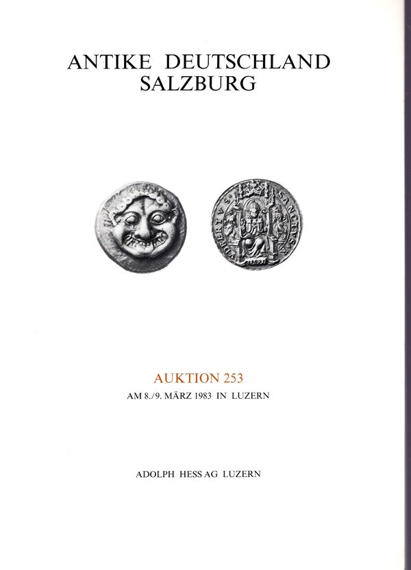 HESS Adolph AG. - Auktion n 253. Luzern, 8\9 - Marz, 1983. Griechische und Roman munzen, Deutschland serien Brandenburg, Frankfurt, Salzburg, medaillen...Pp 99, lots 1042, plates 49. Legatura ed. ottimo stato.