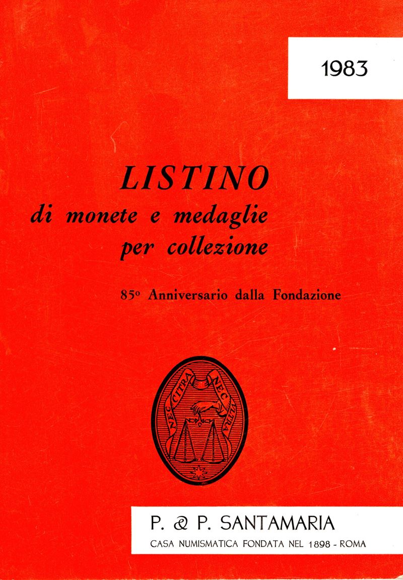 SANTAMARIA P&P., Listino a prezzi fissi. Monete d'oro, greche, romane, medioevali italiane e papa...