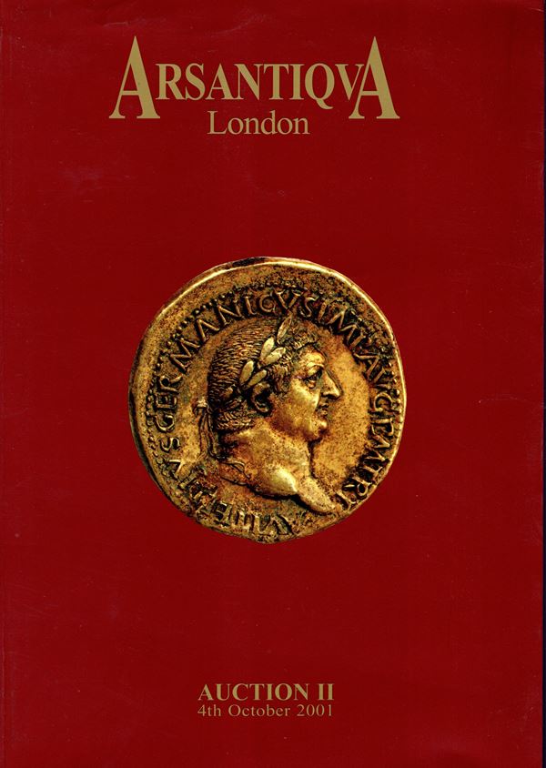 ARSANTIQUA. Auction II. London, 4 – October, 2001.   Greek and roman coins, medieval coins. Pp. 199, lots, 891, tutti illustrati con ingrandimenti  a colori + 2 tavole con ingrandimenti. Legatura  ed buono stato.