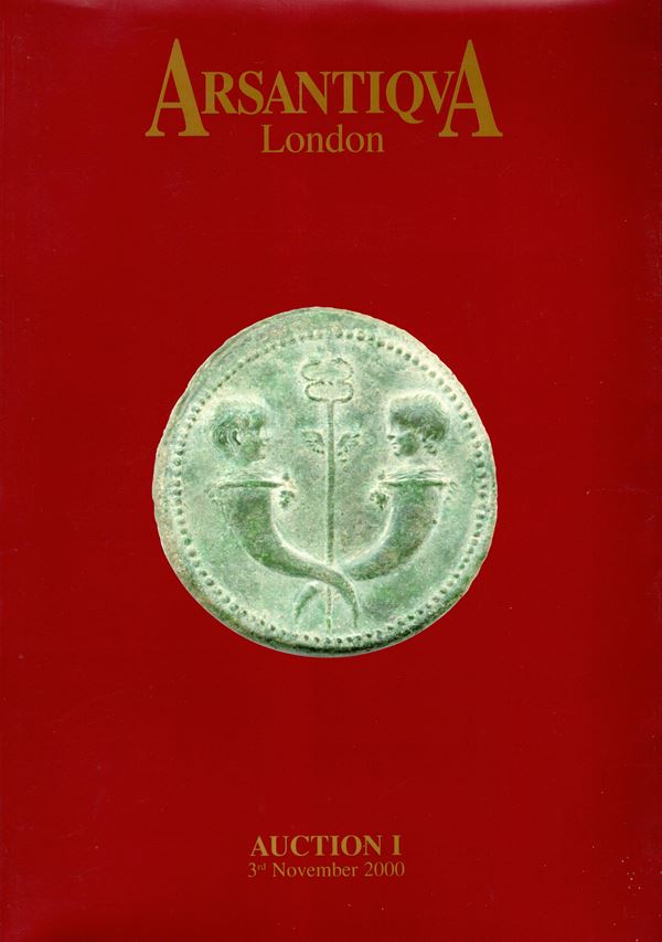 ARSANTIQUA. Auction I.  London, 3 - November, 2000. Coins and medals, greek and roman coins, medieval, ecc. pp 191, lots 842, tutti illustrati nel testo a colori anche con ingrandimenti + 1 tavola a colori. Legatura ed. ottimo stato, importante vendita.