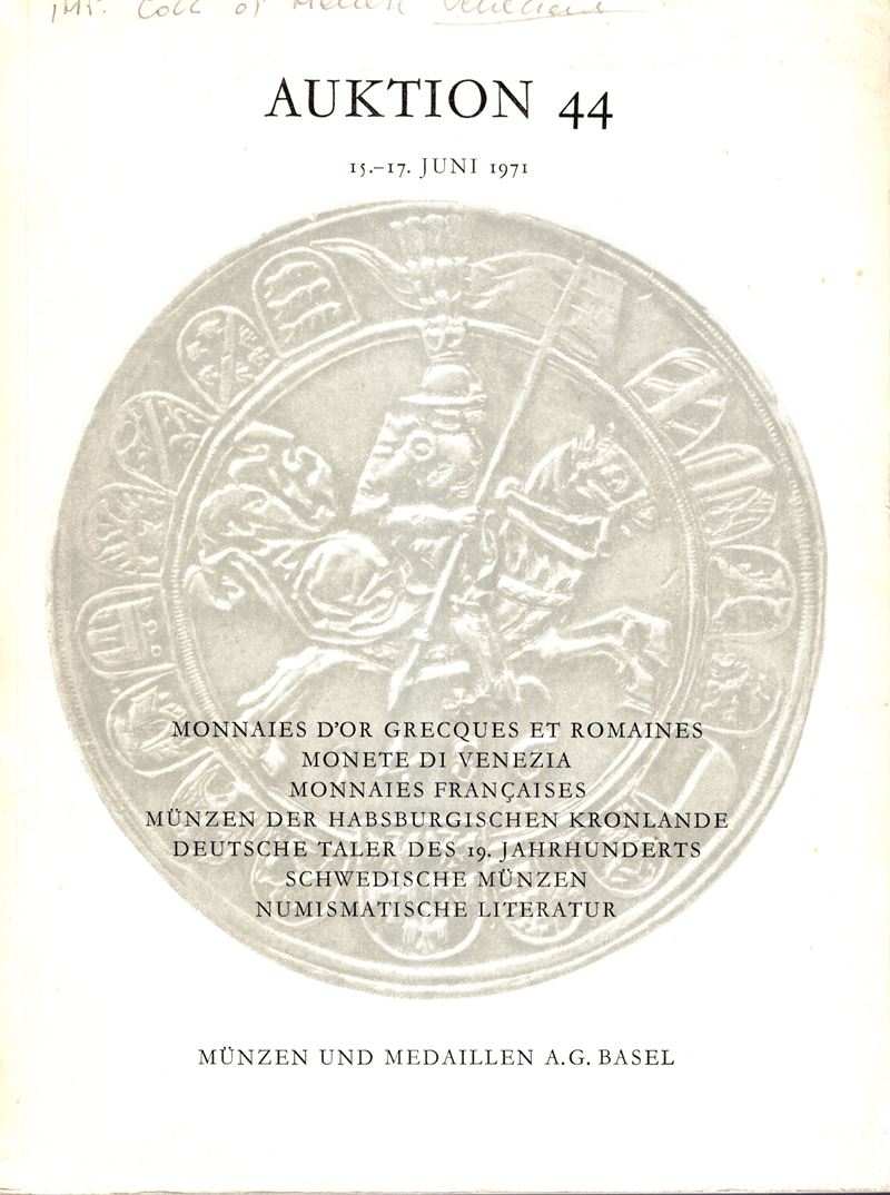 Catalogo di Asta 44, Monete e Medaglie di Basel, 15 Giugno 1971