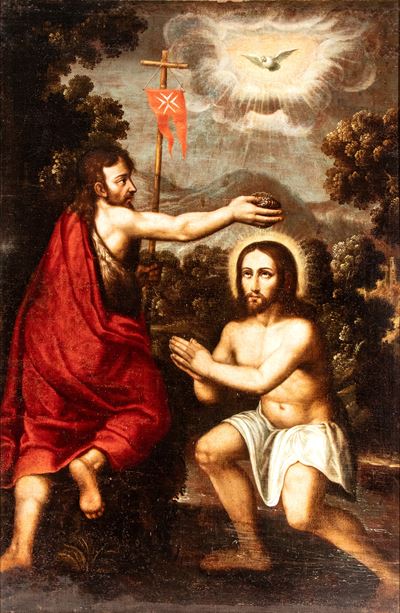 Autore non identificato, Battesimo di Cristo, olio su tela