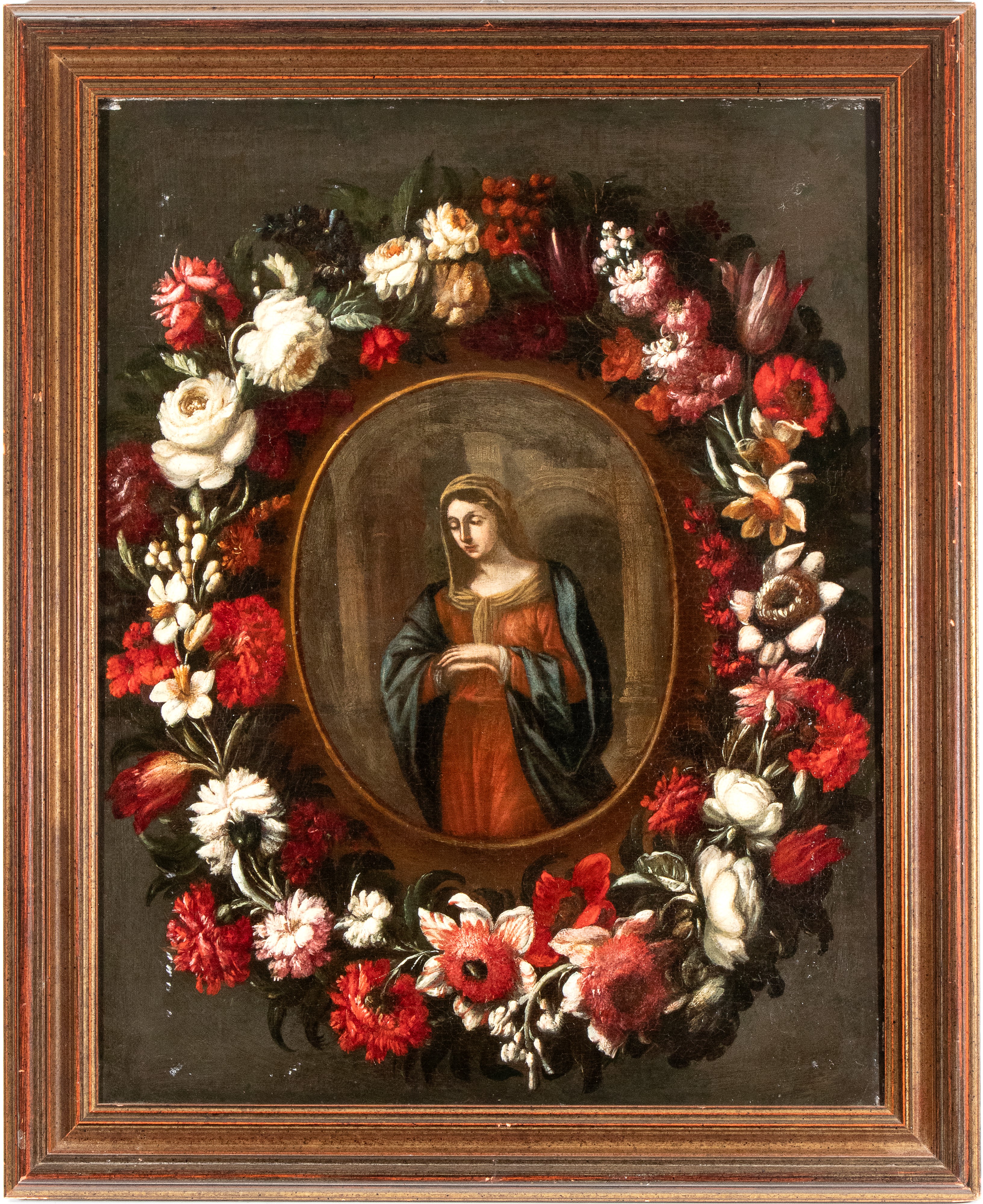 Madonna in ghirlanda di fiori, olio su tela