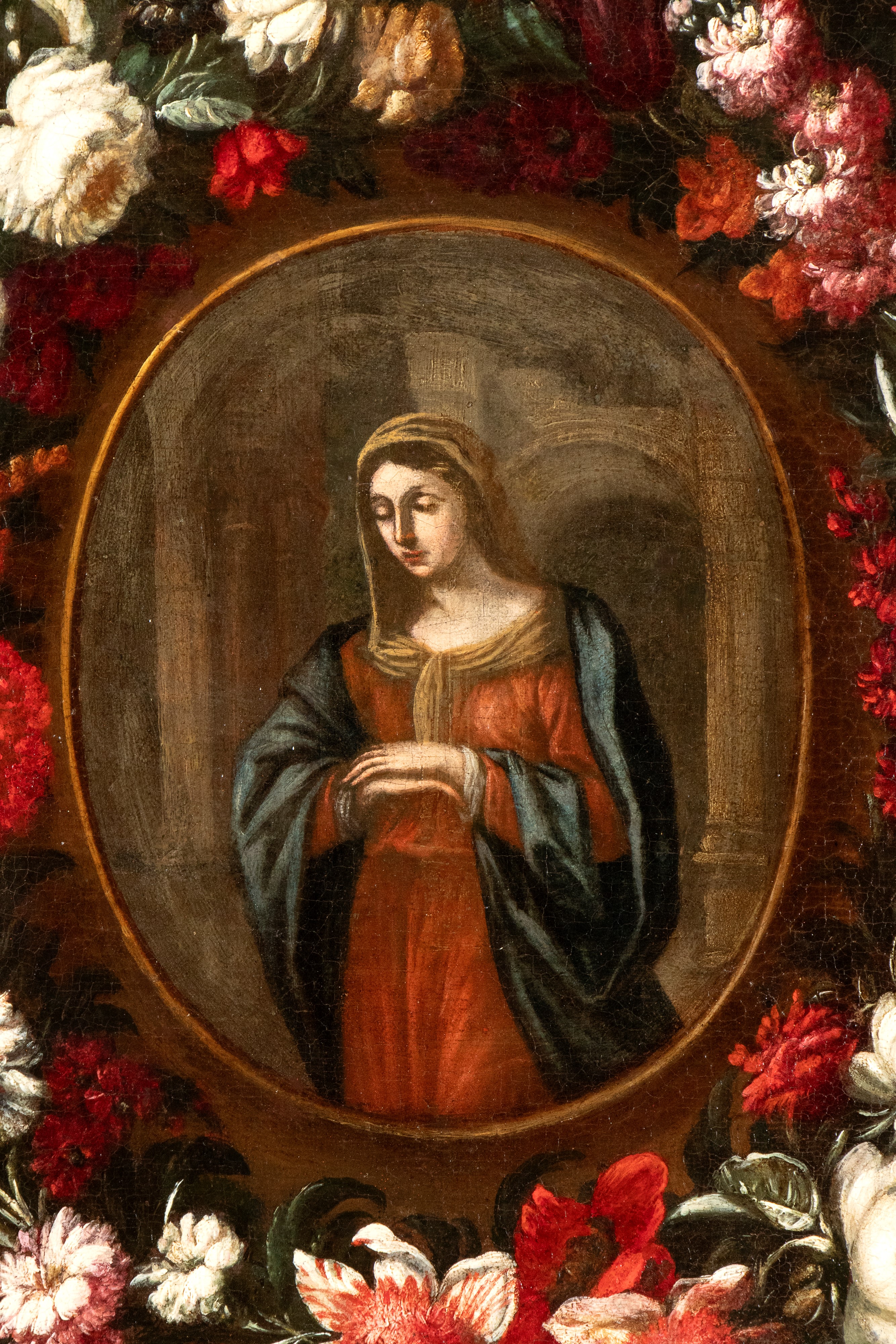 Madonna in ghirlanda di fiori, olio su tela