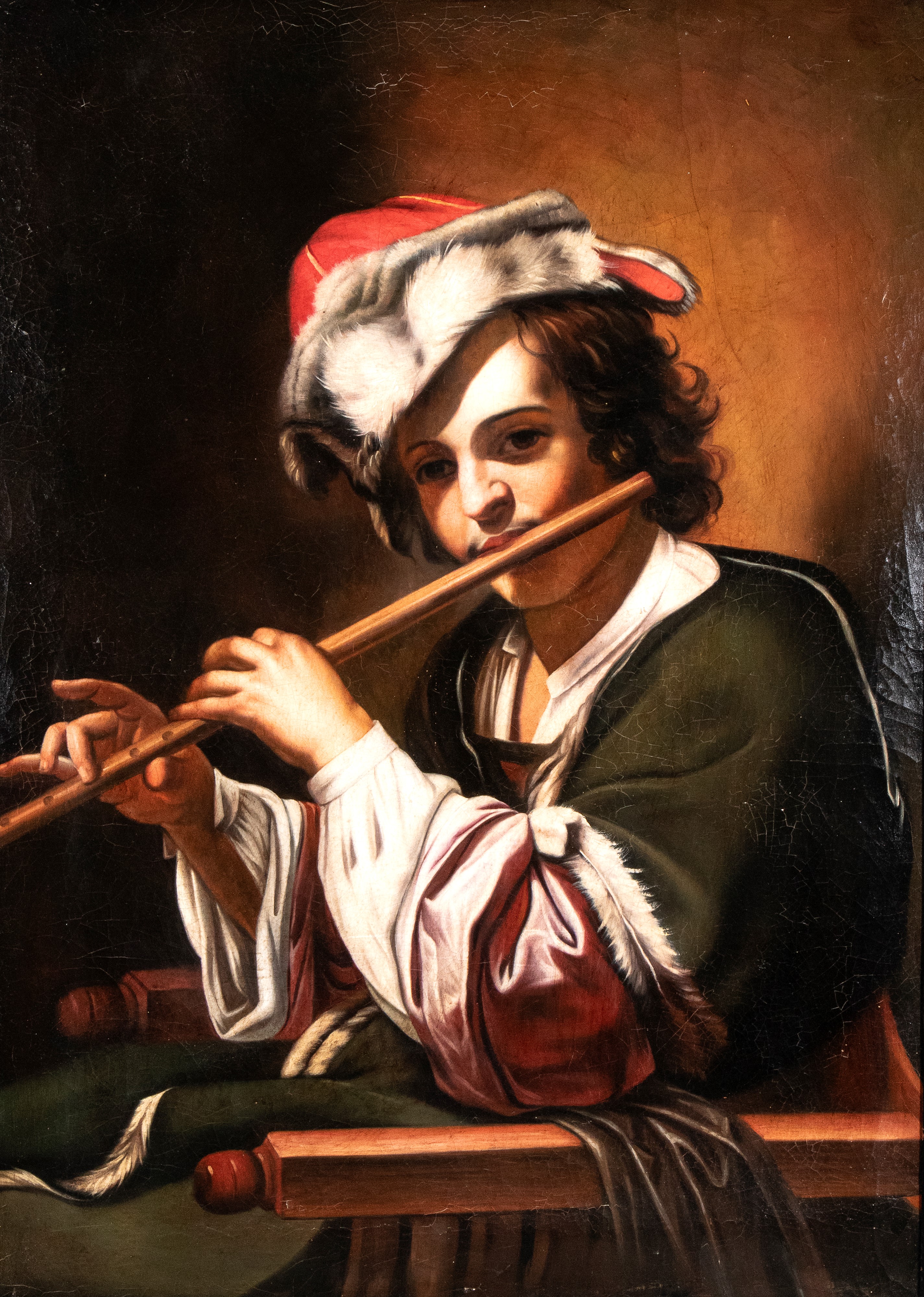 Giovane suonatore di flauto, olio su tela, XX secolo