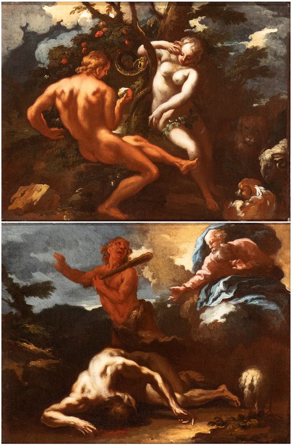 Artista attivo in Veneto, seconda metà XVII secolo - a) Adam and Eve; b) Cain and Abel. Pair of paintings