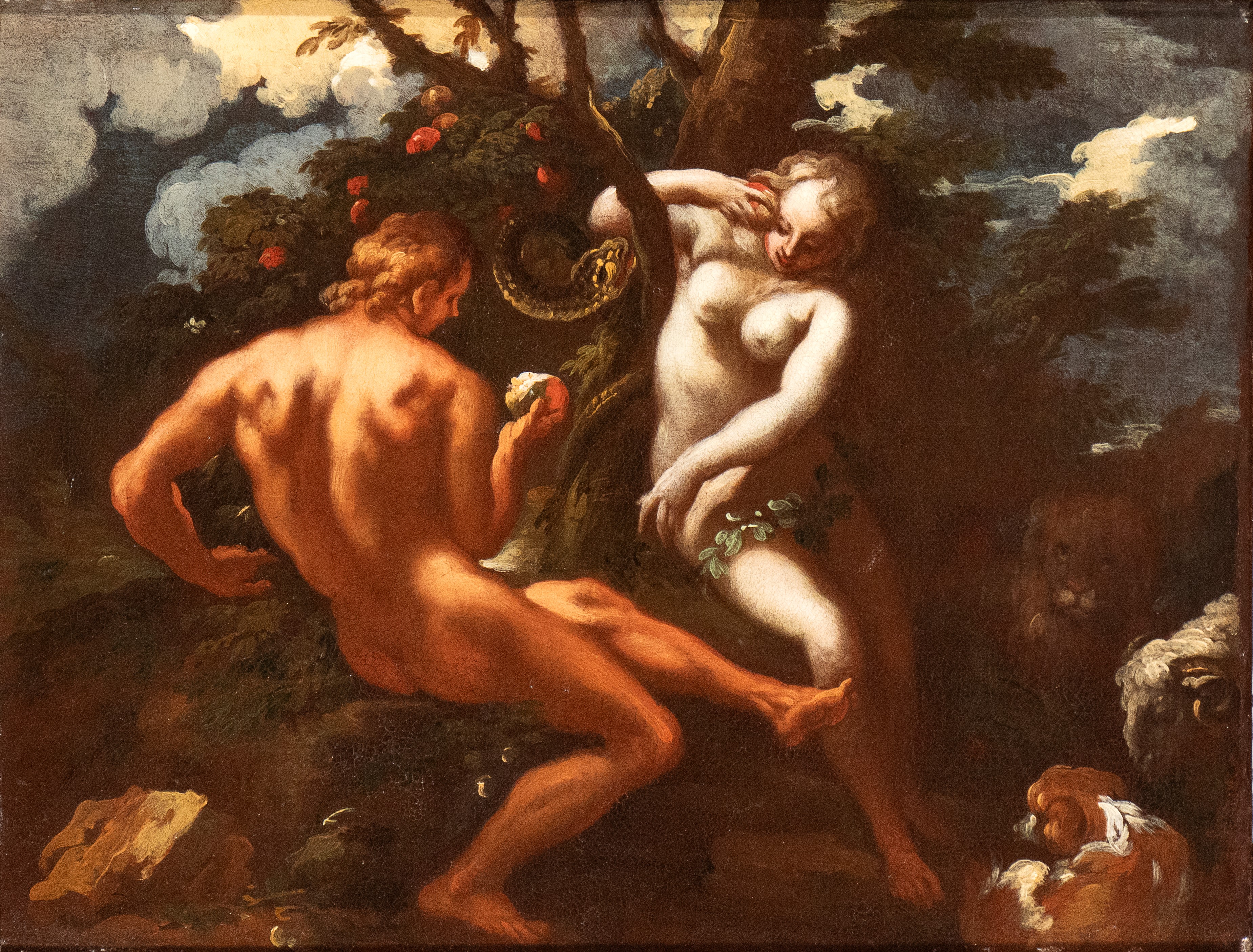 a) Adamo ed Eva; b) Caino e Abele. Coppia di dipinti