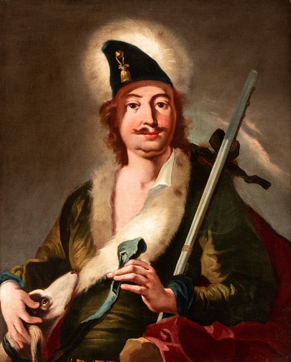 Artista veneziano, XVIII secolo - Soldier with dog and hunting rifle