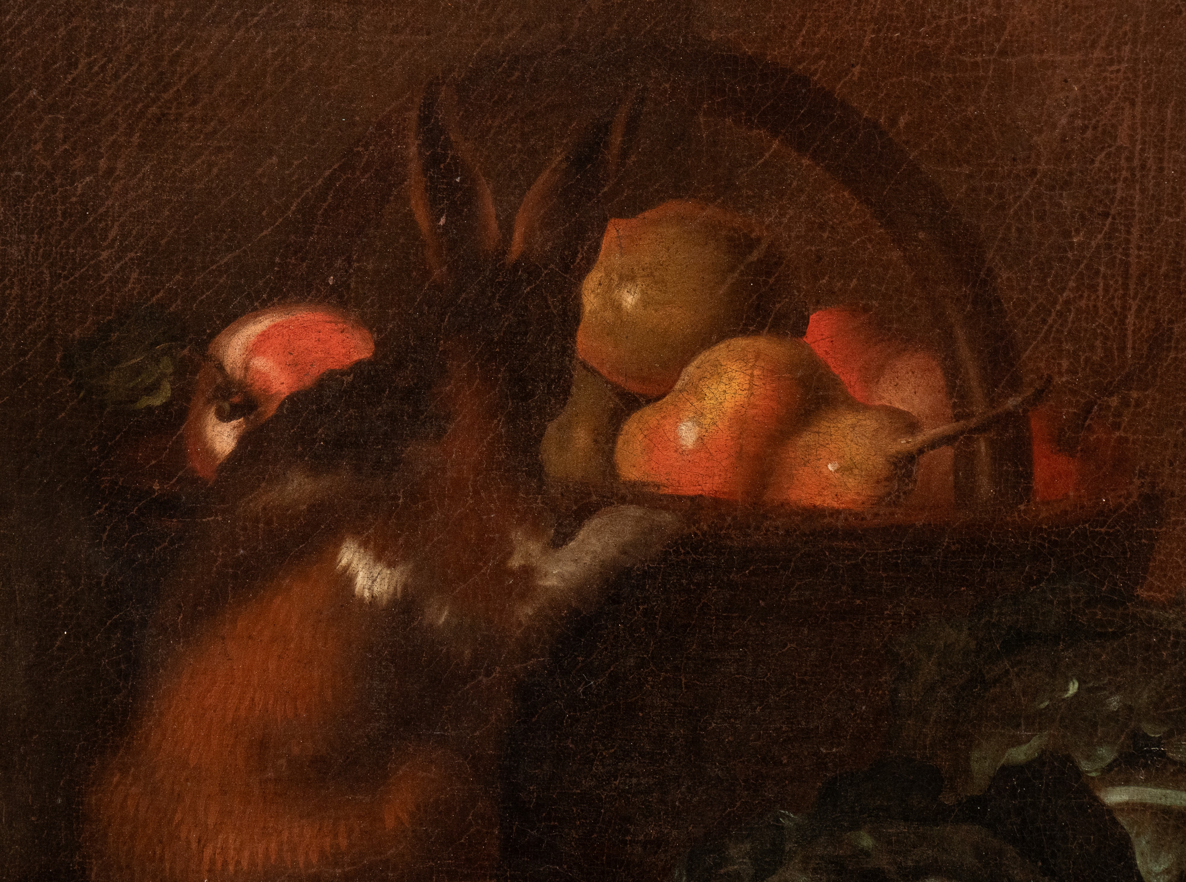 a) Natura morta con pescato, verdura, vasellame, ragazzo e un gatto; b) Natura morta con verdura,...