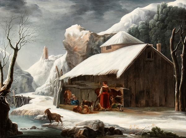 Francesco Foschi - Winter landscape with a barn