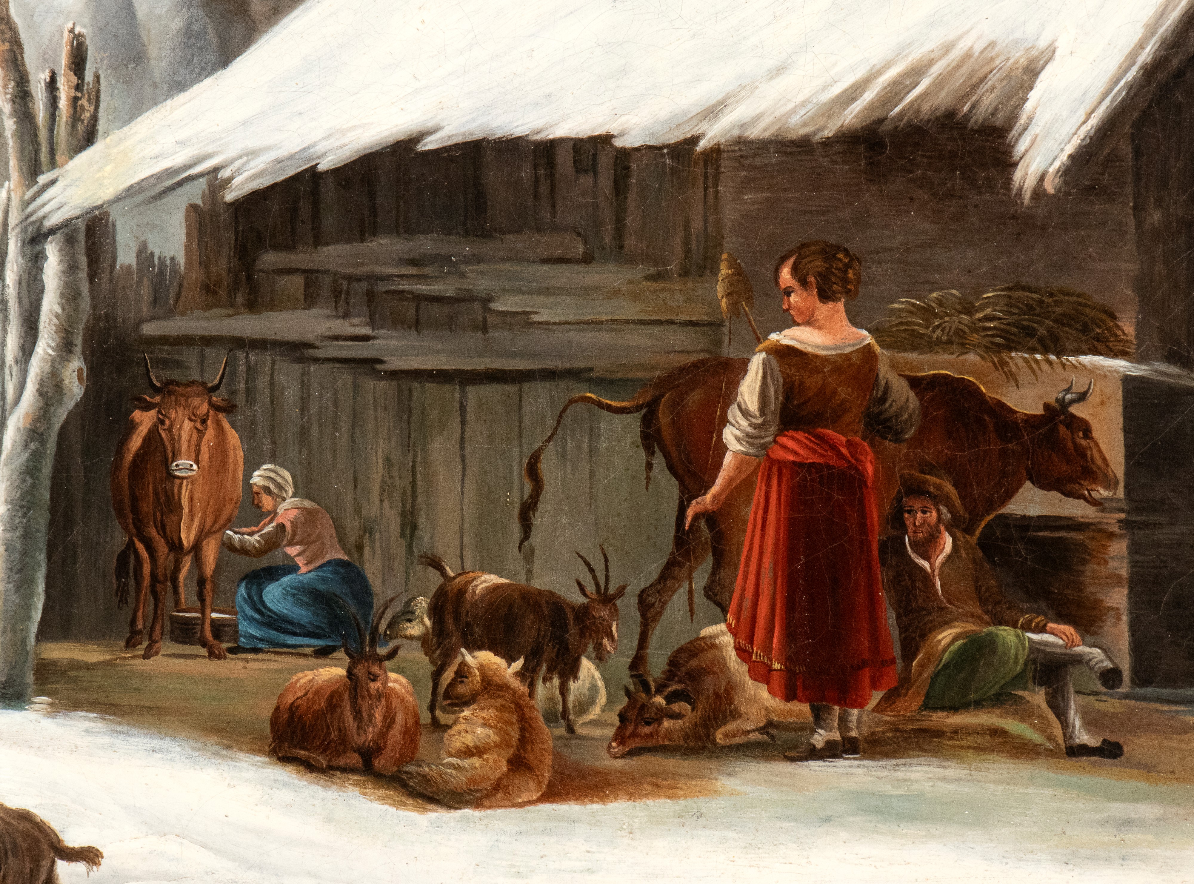 Paesaggio innevato con stalla