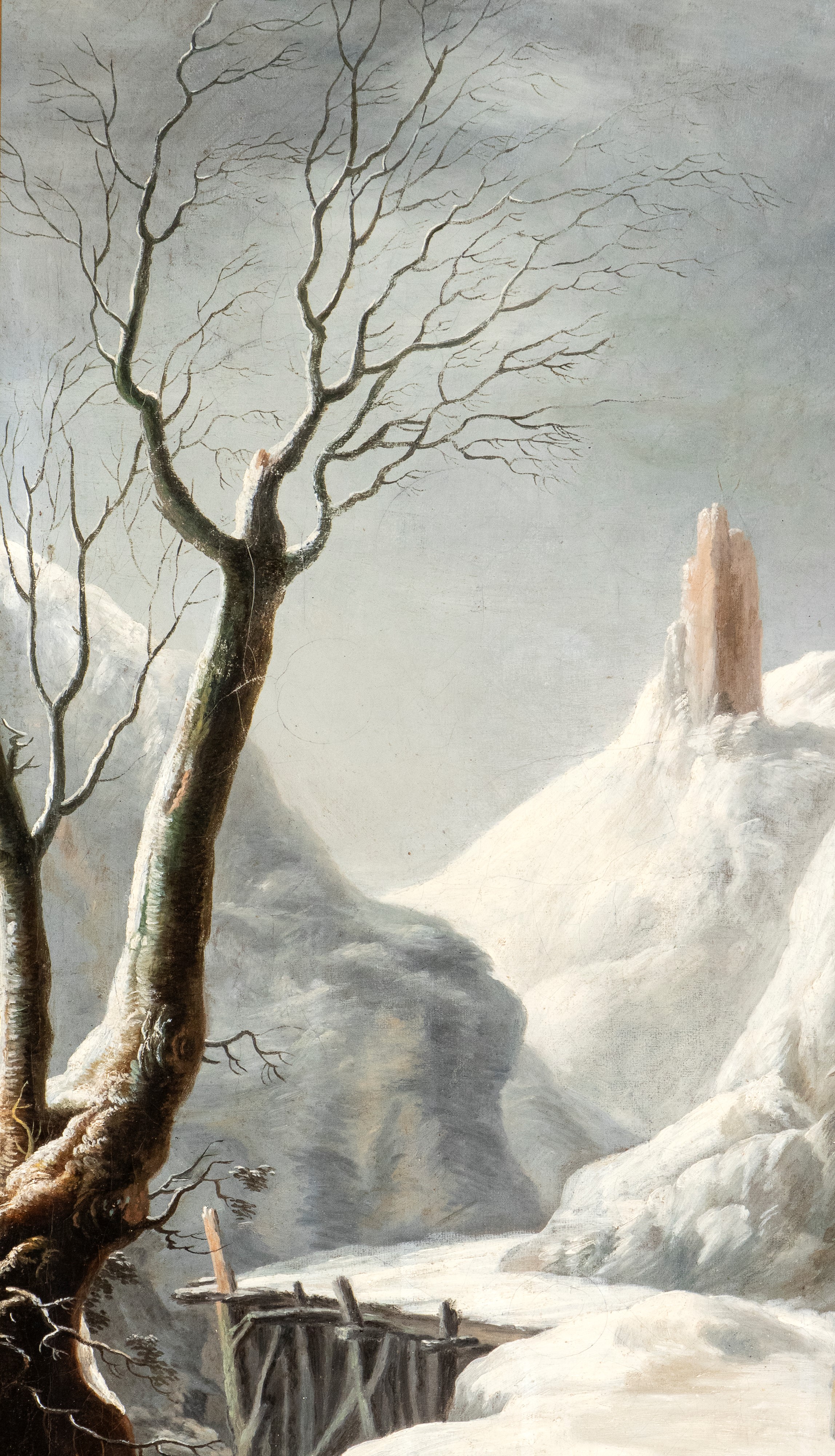 Paesaggio innevato con stalla