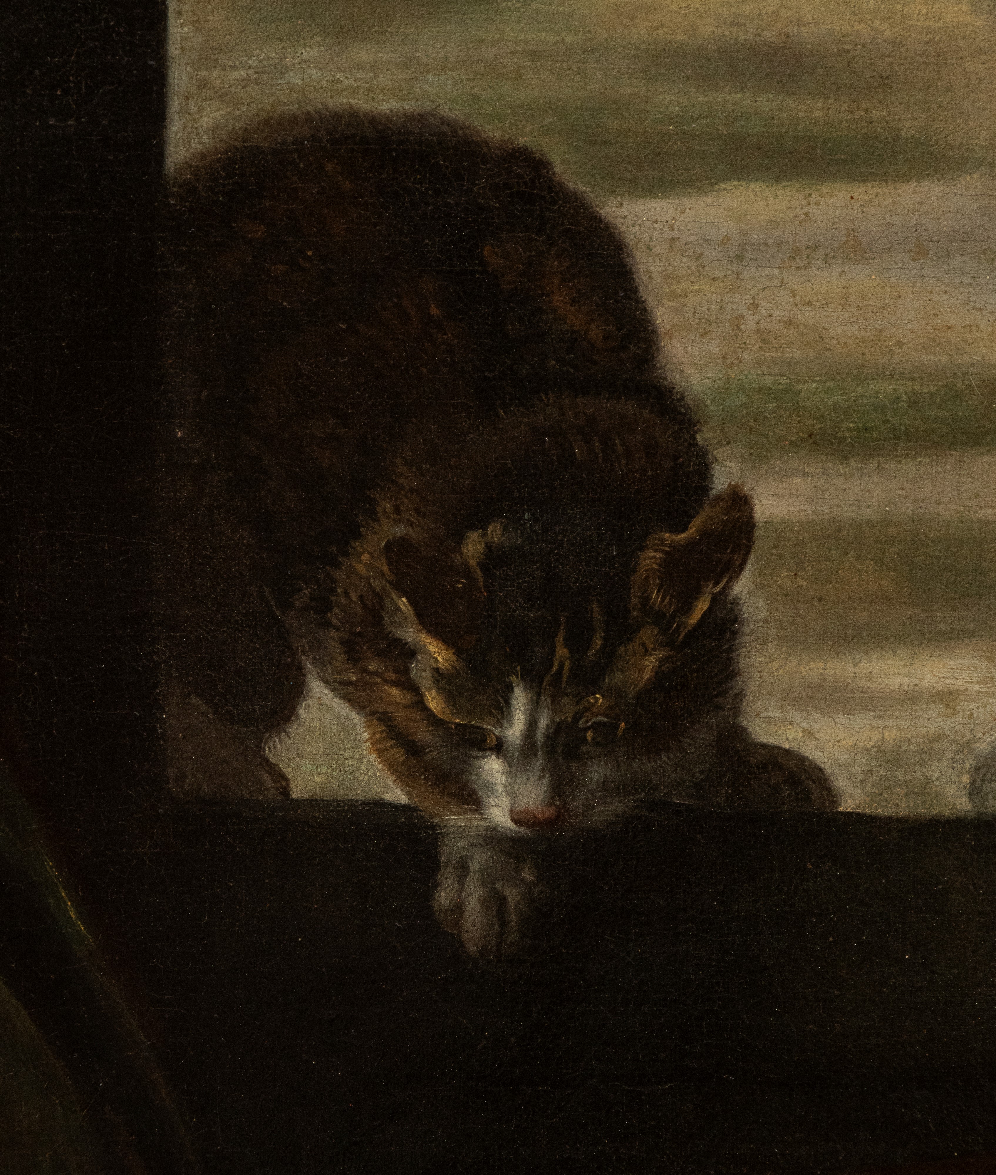 Natura morta di cacciagione con gatto e vasellame