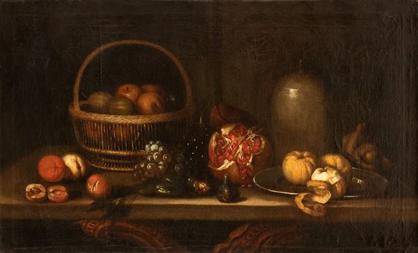 Artista attivo a Roma, XVII secolo - Still life with a basket of apples, pomegranates, and lemons