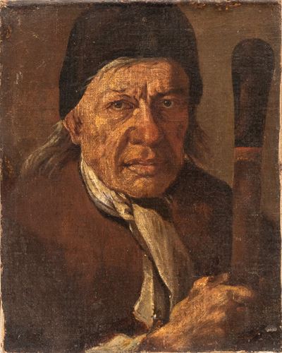 Ritratto di anziano con bastone, olio su tela