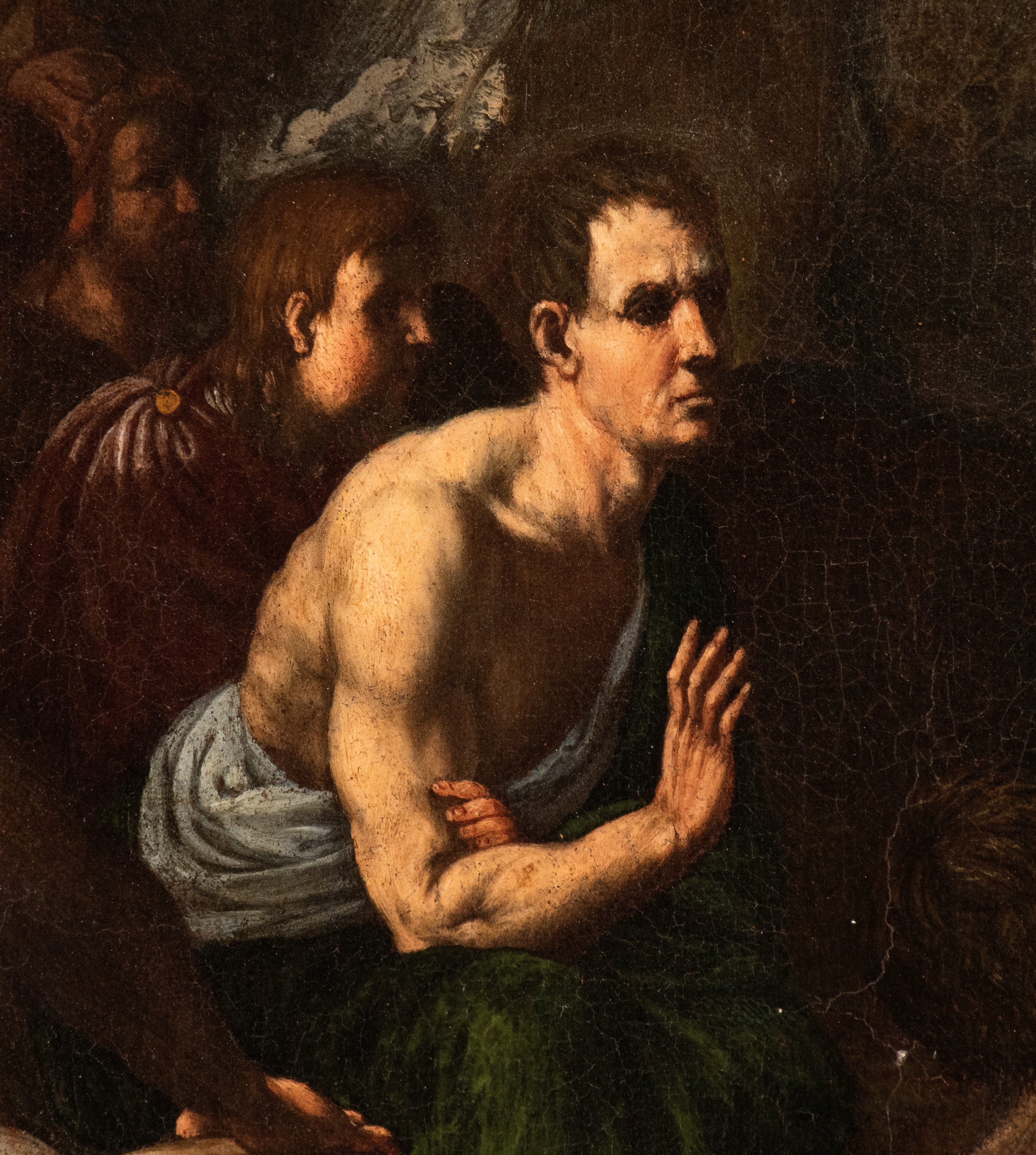 Scena allegorica con fanciulla con fiaccola e gruppo di viandanti