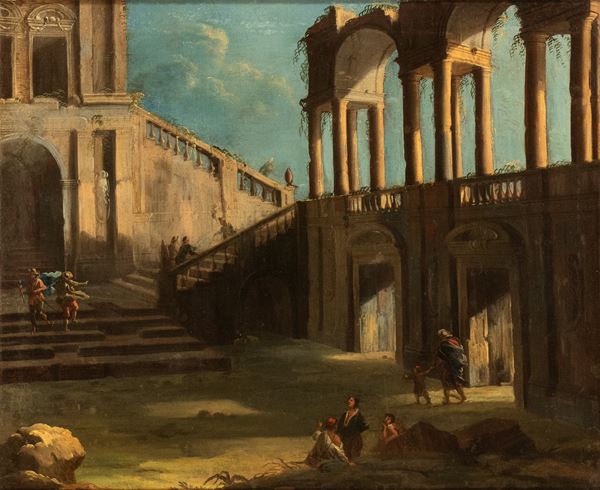 Gennaro Greco detto il Mascacotta - Architectural capriccio with figures