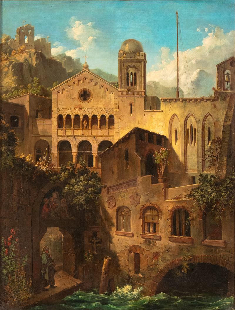 George Pezolt - Capriccio architettonico con il Duomo di Amalfi, olio su tela