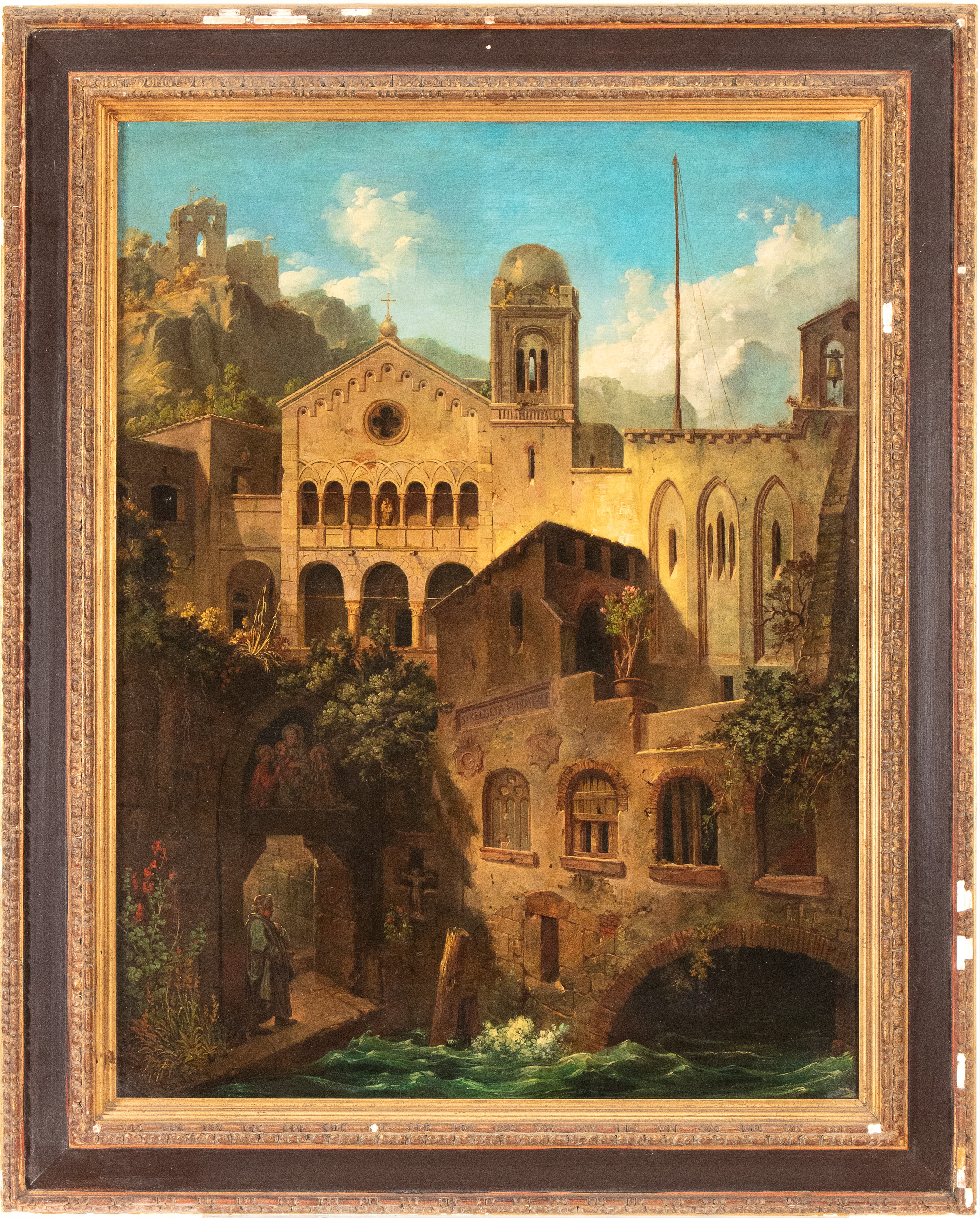 George Pezolt - Capriccio architettonico con il Duomo di Amalfi, olio su tela